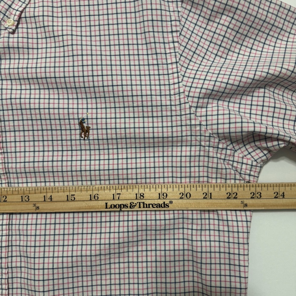 Ralph Lauren Button Down Shirt Mens Large Pink Tattersall Good Classic Fit Pony - Picture 5 of 7